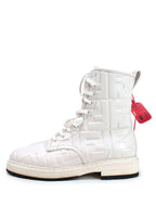 Fendi White Nappa FF Embossed Biker Boots