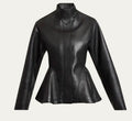 Alaia Black Leather Peplum Jacket