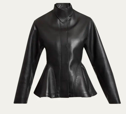 Alaia Black Leather Peplum Jacket