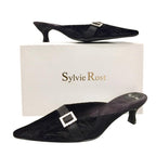 Sylvie Rost Black Crushed Velour Evening Slippers