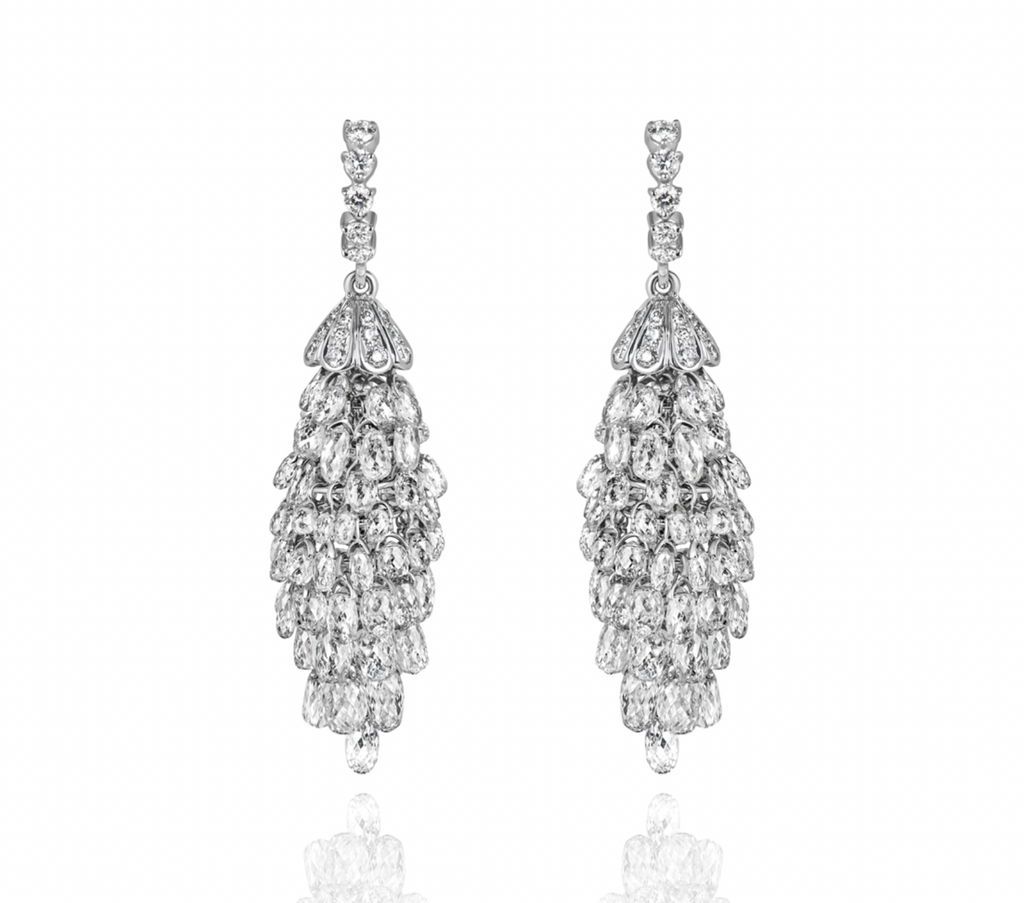 18ct white gold & white diamond Briolette chandelier earrings