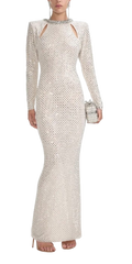 Self Portrait Cream Crystal Embellished Maxi Dress