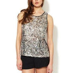 Sandro Sequin Embellished Sheer Tie Back Sleeveless Top