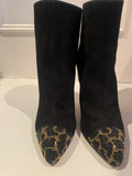 Sergio Rossi Suede Leopard Cap-Toe Ankle Boots
