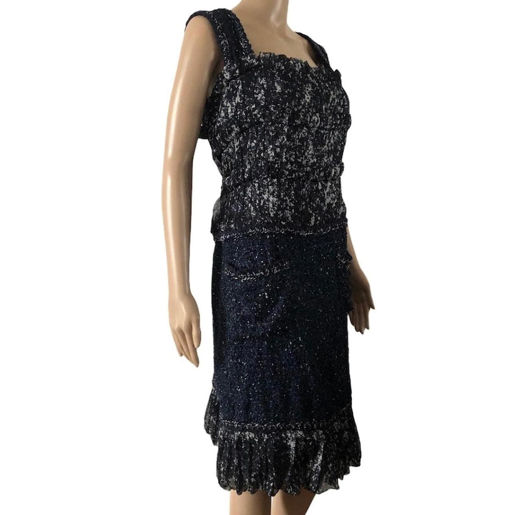 Silk Tweed Navy Dress