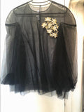 Razan AlazzouniBlack Chiffon Embellished Sheer Top