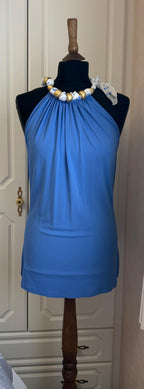 Blumarine Scarf Tie Neck Detail Blue Stretch Top