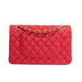 Chanel Red Lambskin Medium Double Flap Bag with Brushed Gold Hardware