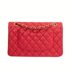 Chanel Red Lambskin Medium Double Flap Bag with Brushed Gold Hardware