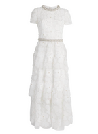 Self Portrait White Embellished Tulle Midi Dress