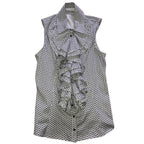 Anne Fontaine Geometric Monochrome Frill Sleeveless Blouse