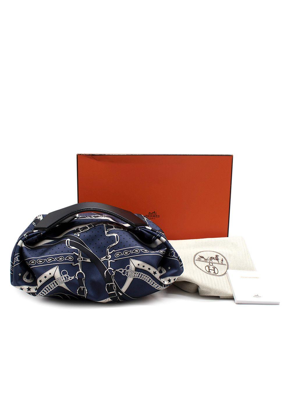 Hermes Navy Printed Silk Balusoie Bag