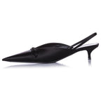 Black Satin 40mm Knife Slingback Mules