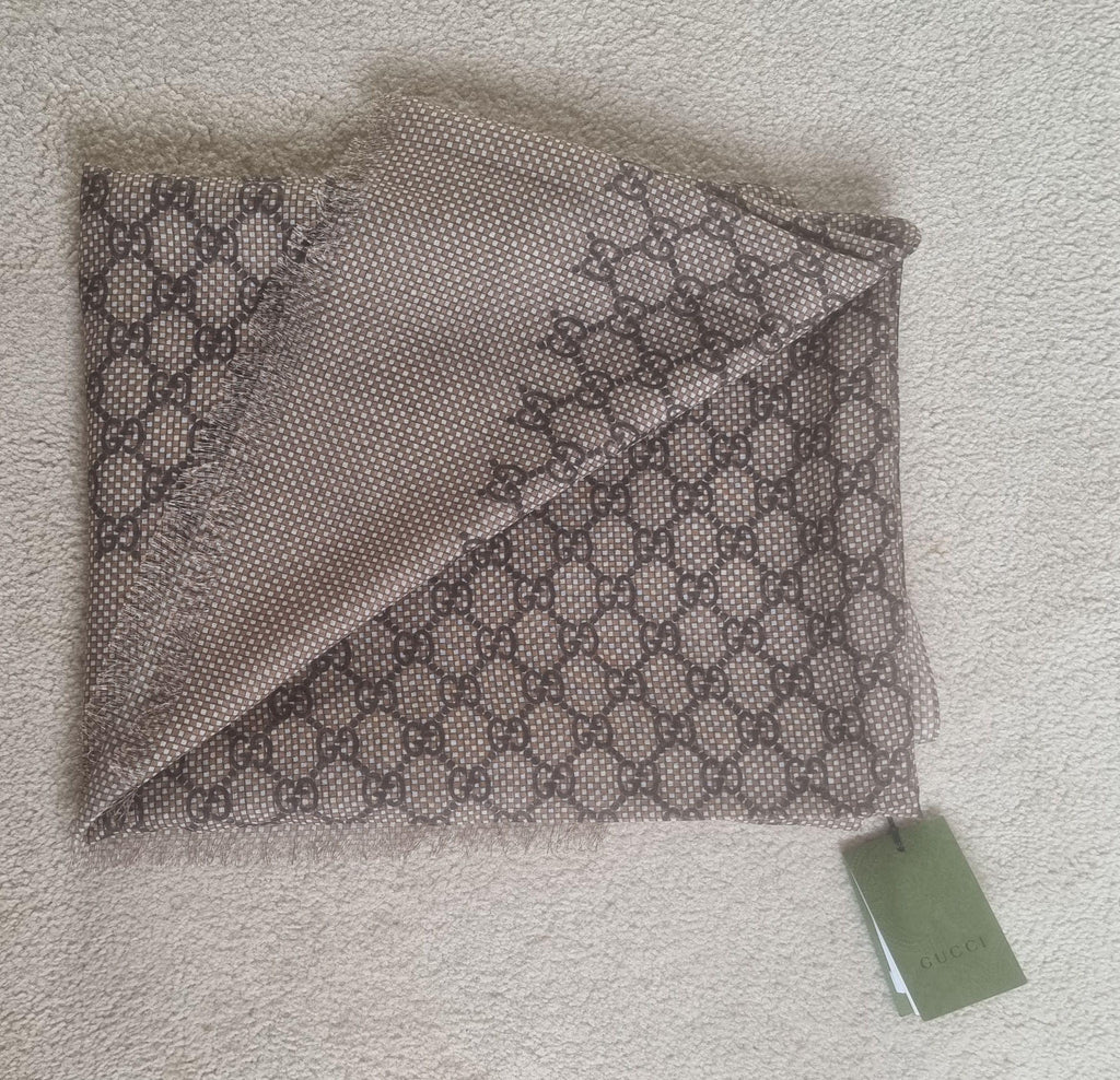 Gucci Brown GG Silk/Wool Scarf/Stole