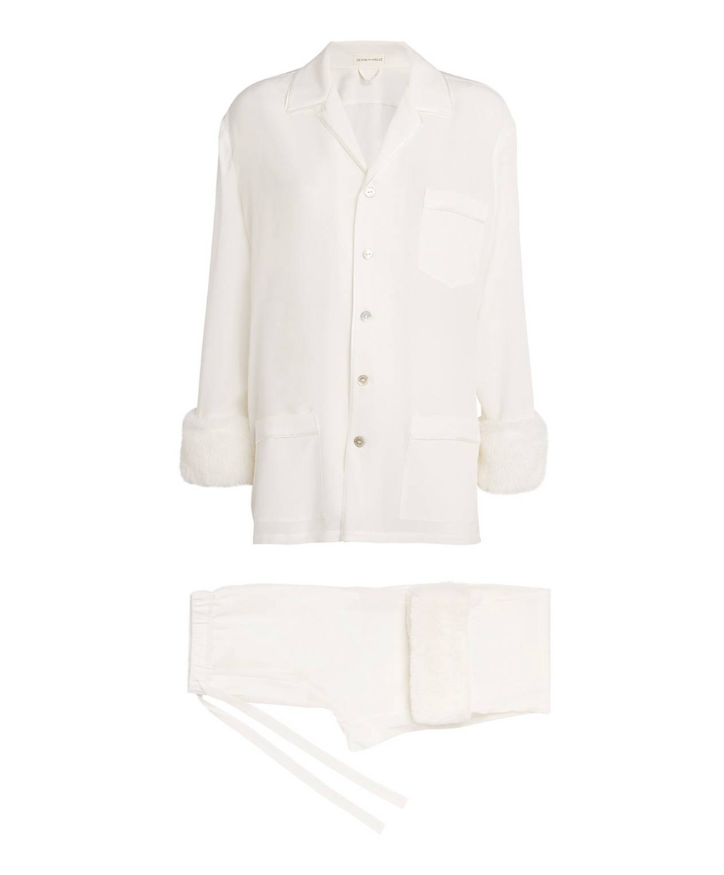 Olivia Von Halle Fifi Faux-Fur-Trim Silk Crepe Pyjamas