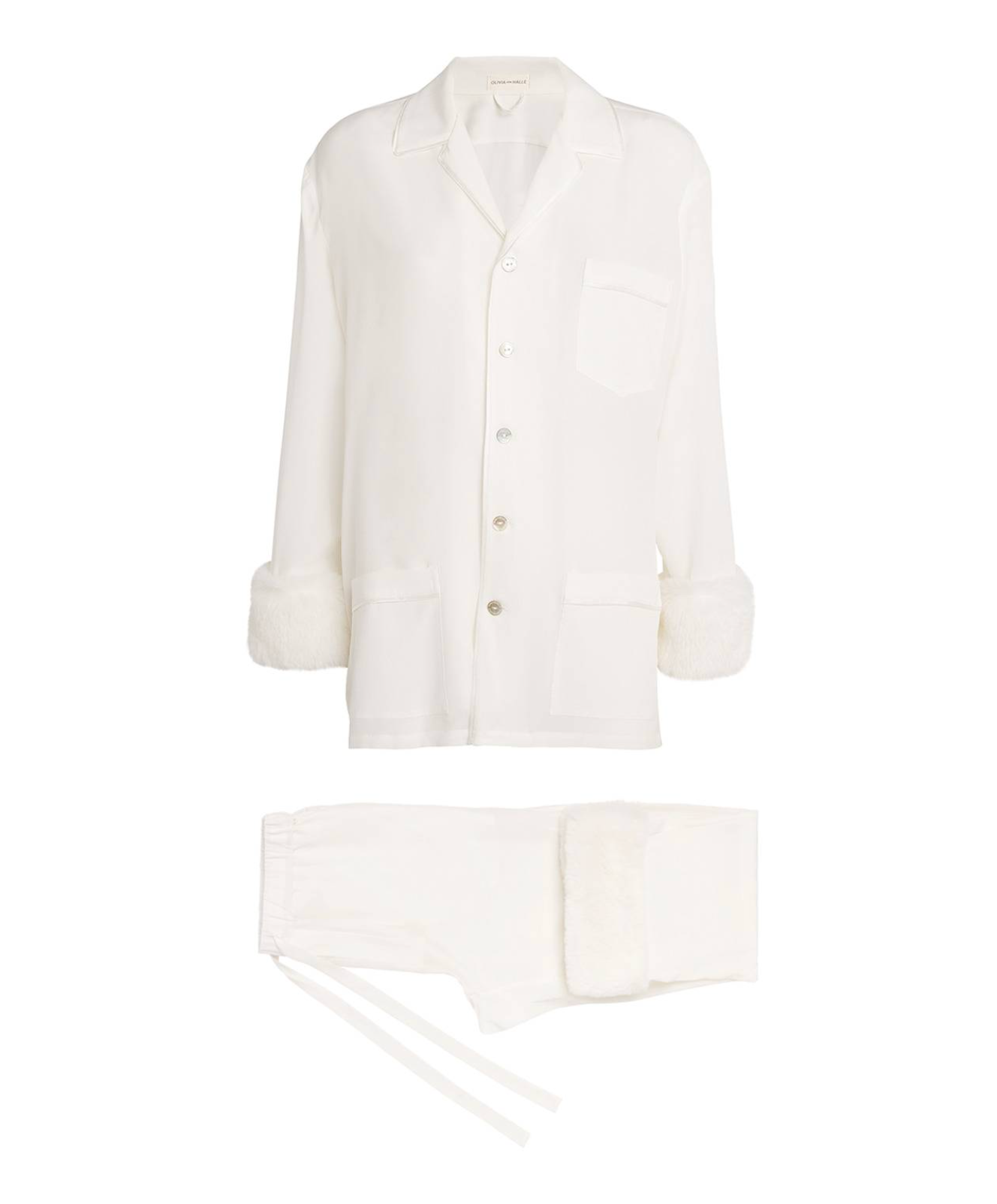 Olivia Von Halle Fifi Faux-Fur-Trim Silk Crepe Pyjamas