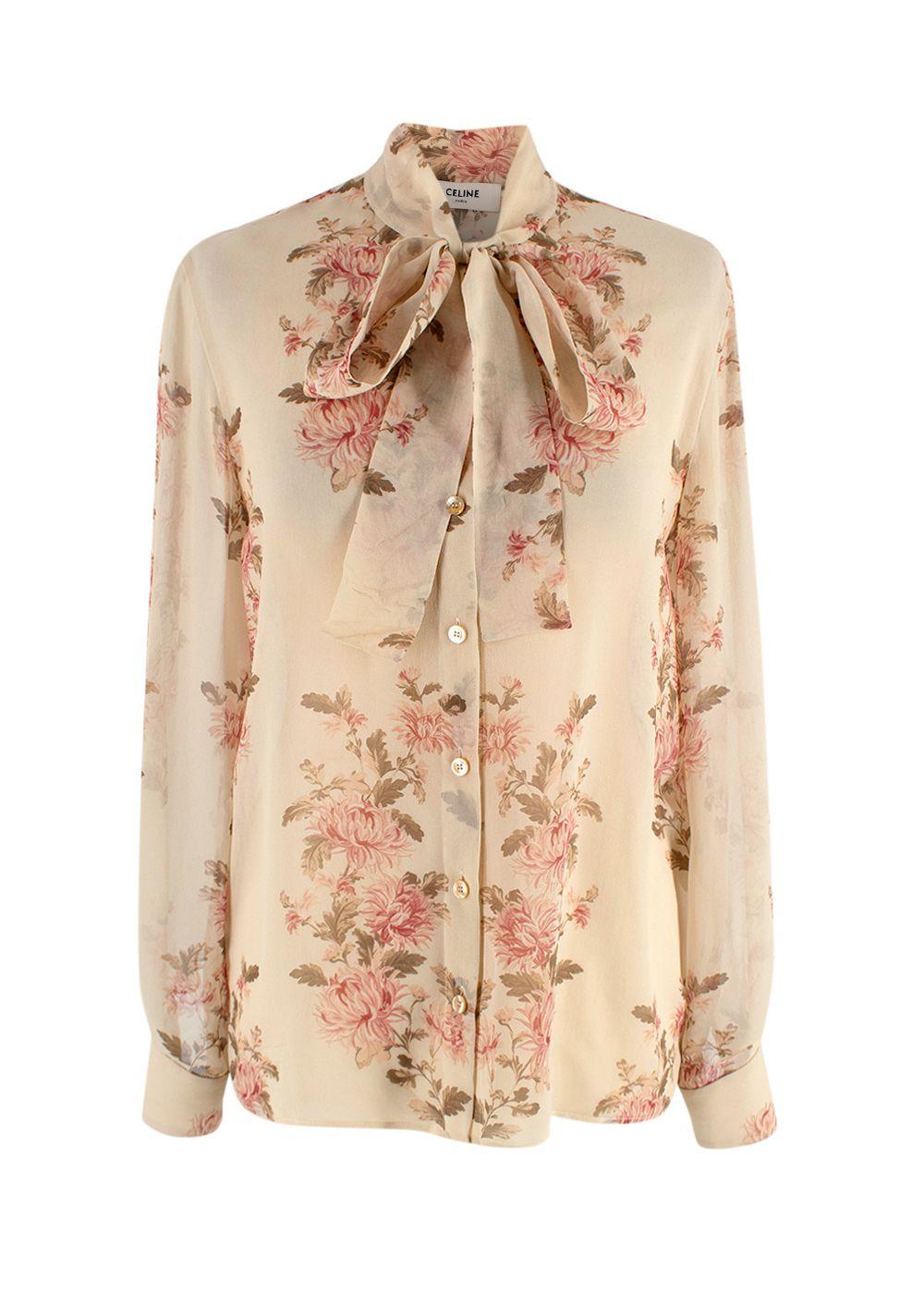 Celine Floral Print Sheer Silk Blouse