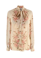 Celine Floral Print Sheer Silk Blouse