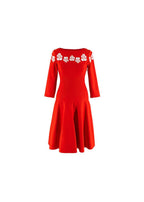 Floral Red Stretch Knit Skater Dress