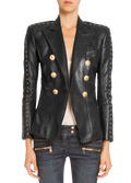 Balmain Black Leather Lace Up Detail Blazer