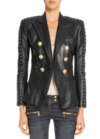 Balmain Black Leather Lace Up Detail Blazer