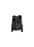 Black leather & goat fur jacket