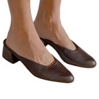 Mari Giudicelli  brown embossed leather mules