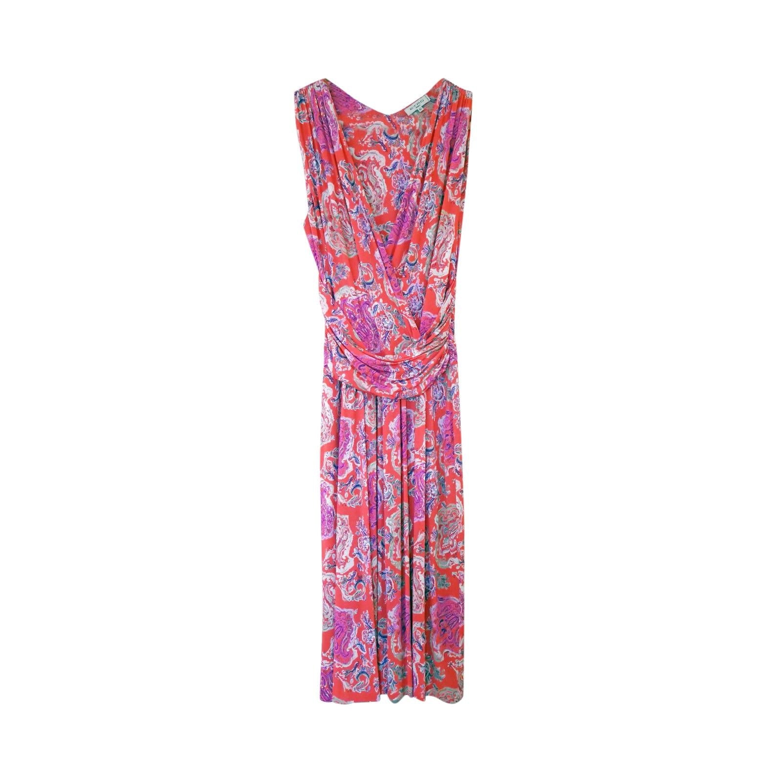 Etro Paisley Print Sleeveless Draped Dress