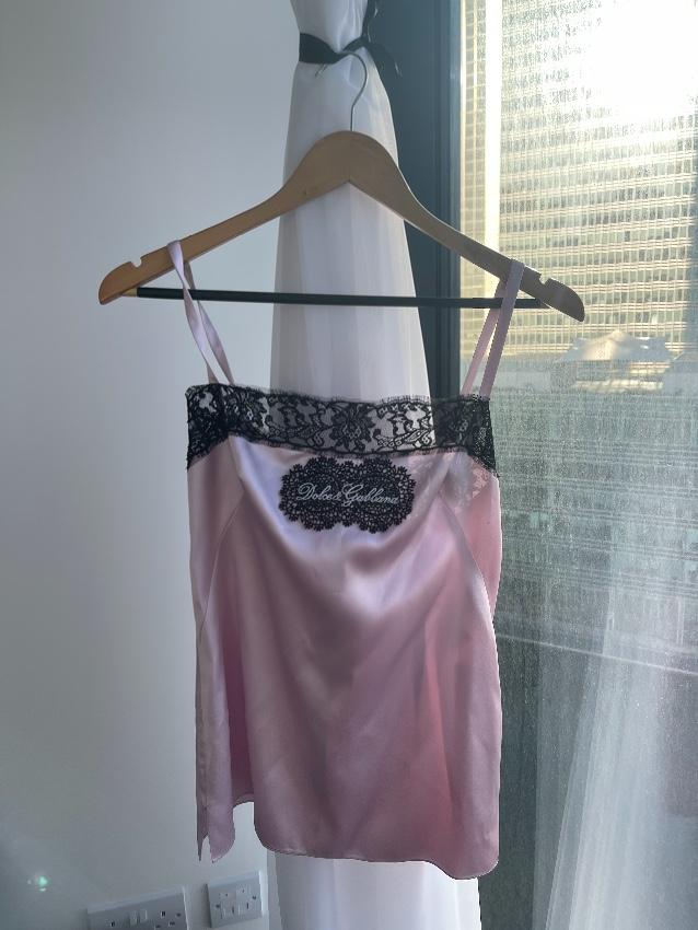 Dolce & Gabbana Pink Silk Lace Trimmed Cami Top