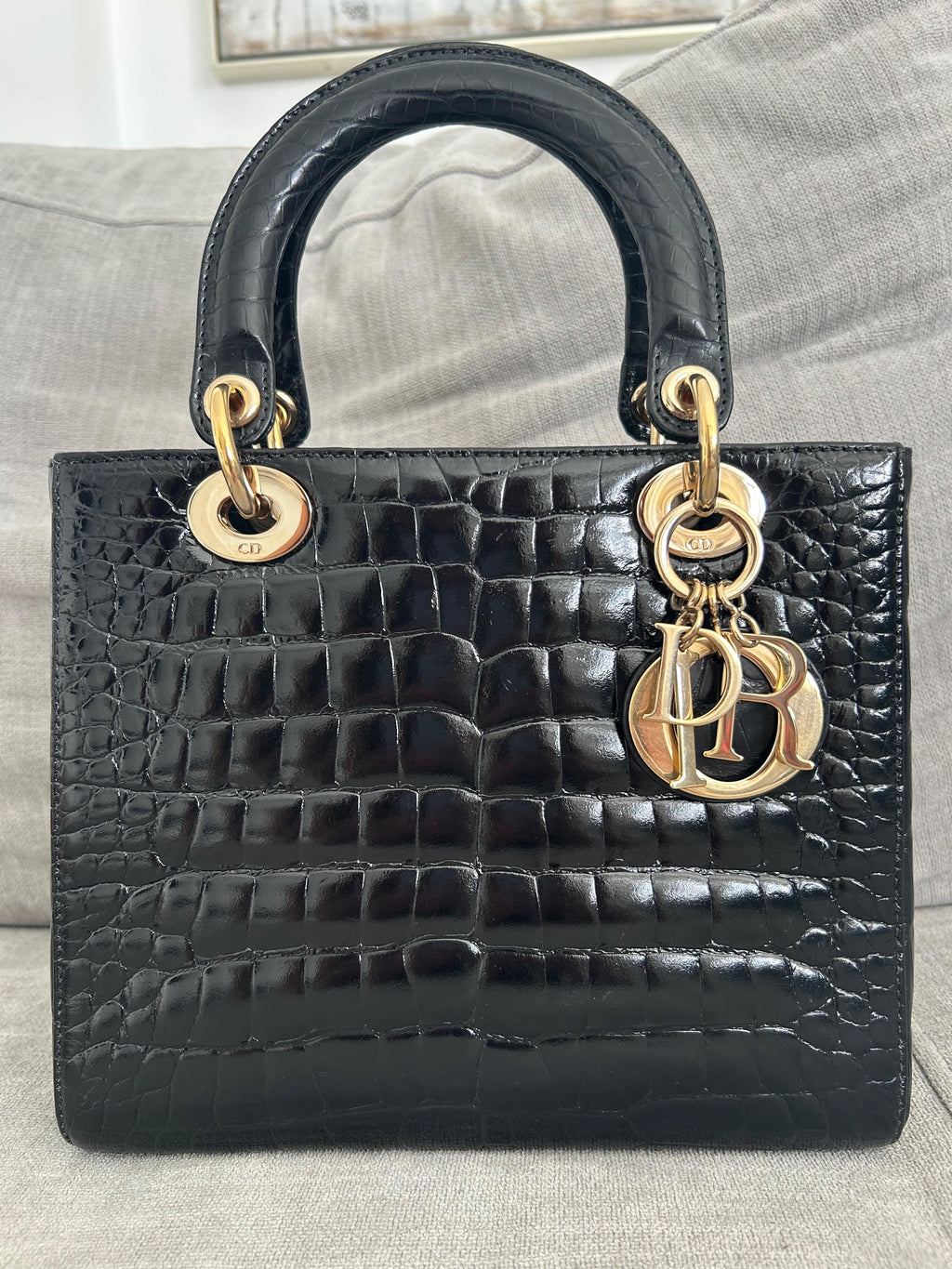 Dior Medium Lady Dior Black Alligator Bag