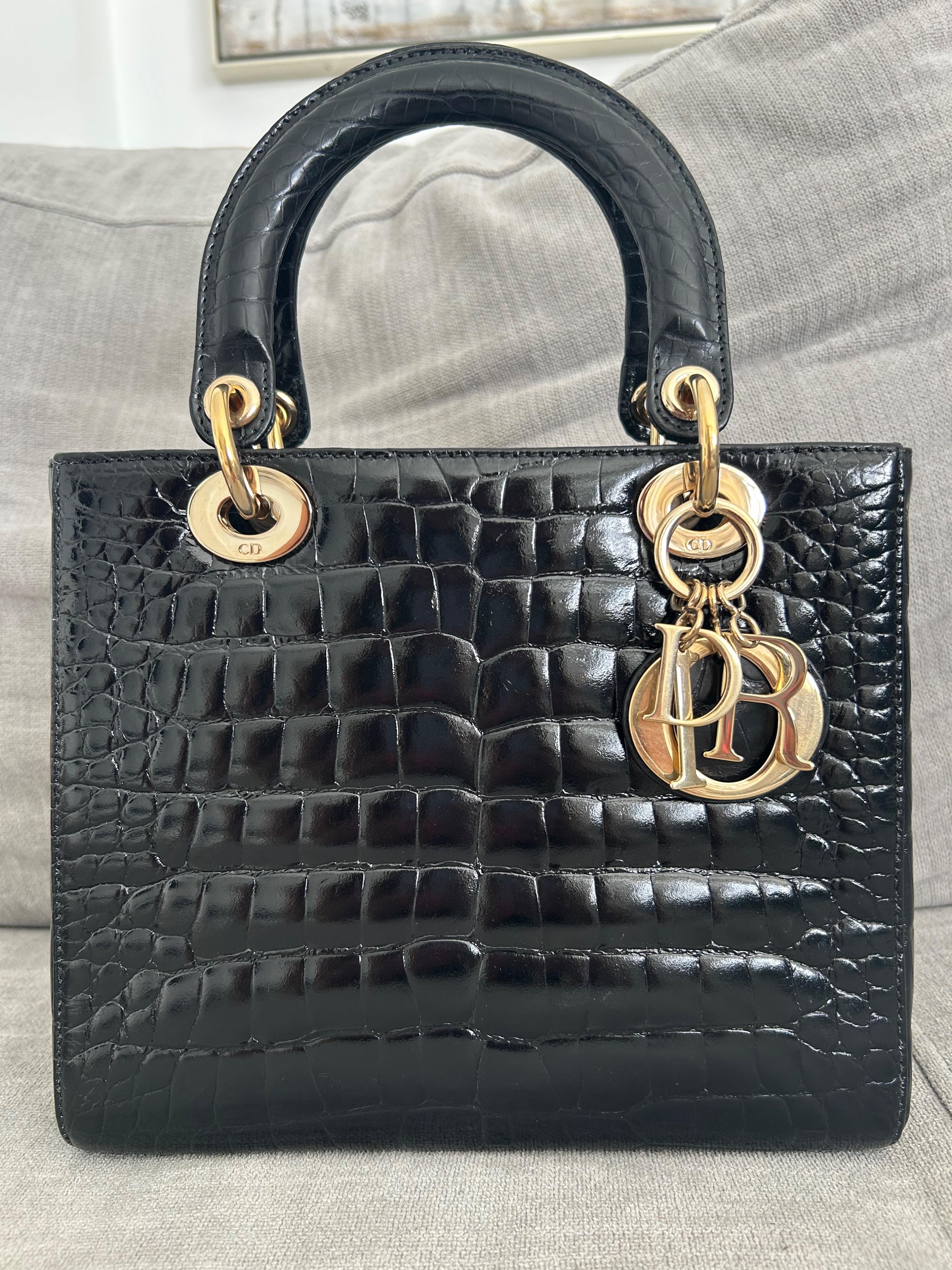 Dior Medium Lady Dior Black Alligator Bag