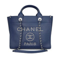 Studded Navy Blue Caviar Deauville Tote Small