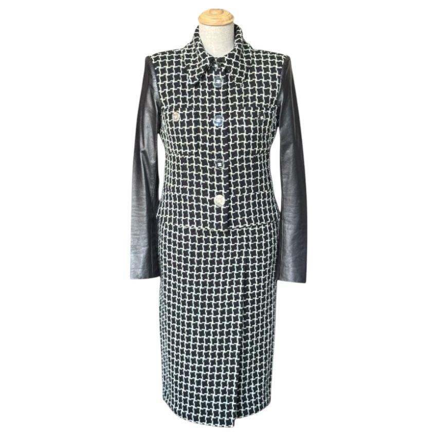 Chanel Checked Suit With Leather Sleeves
