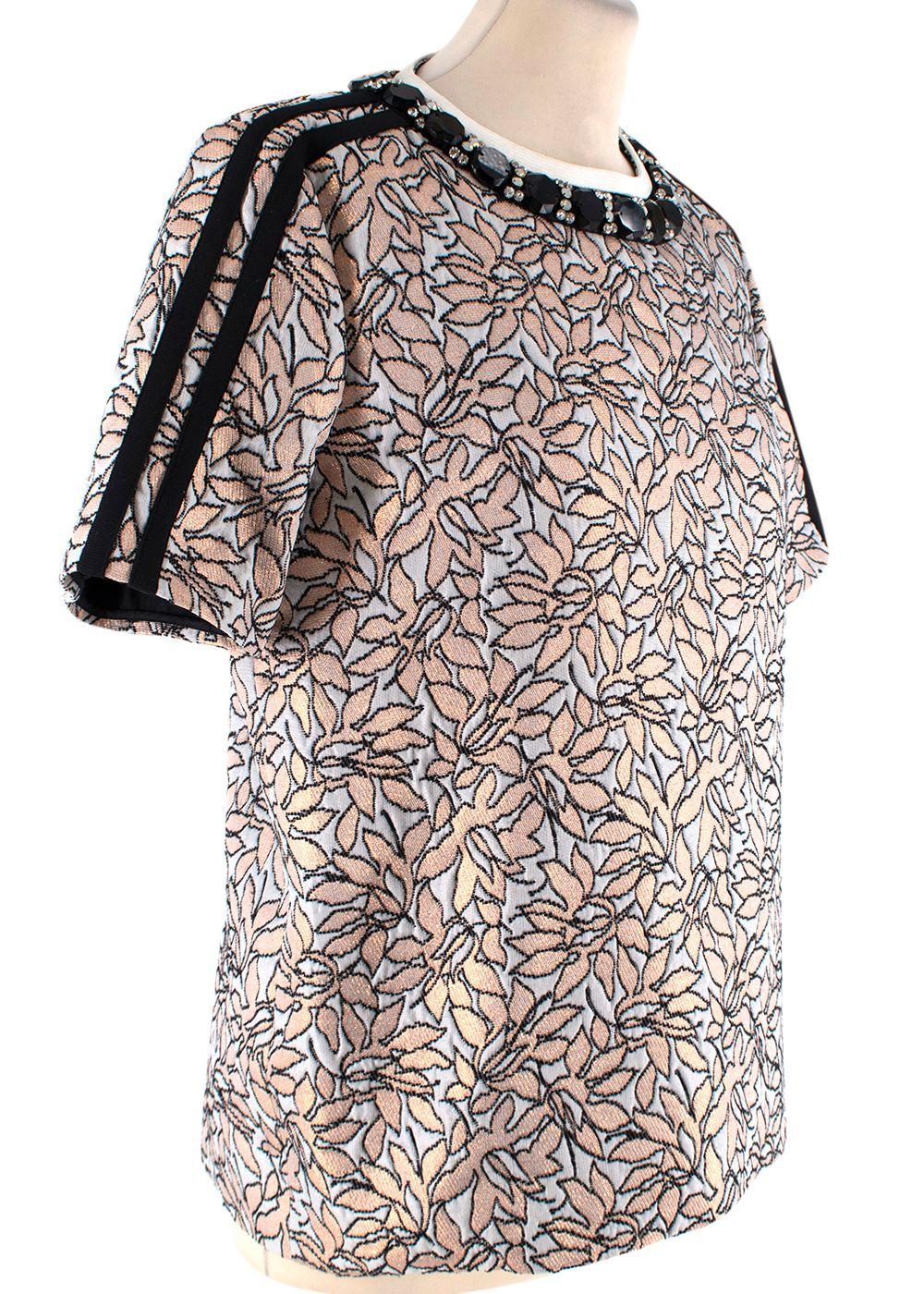 Jacquard Crystal Embellished Collar Top