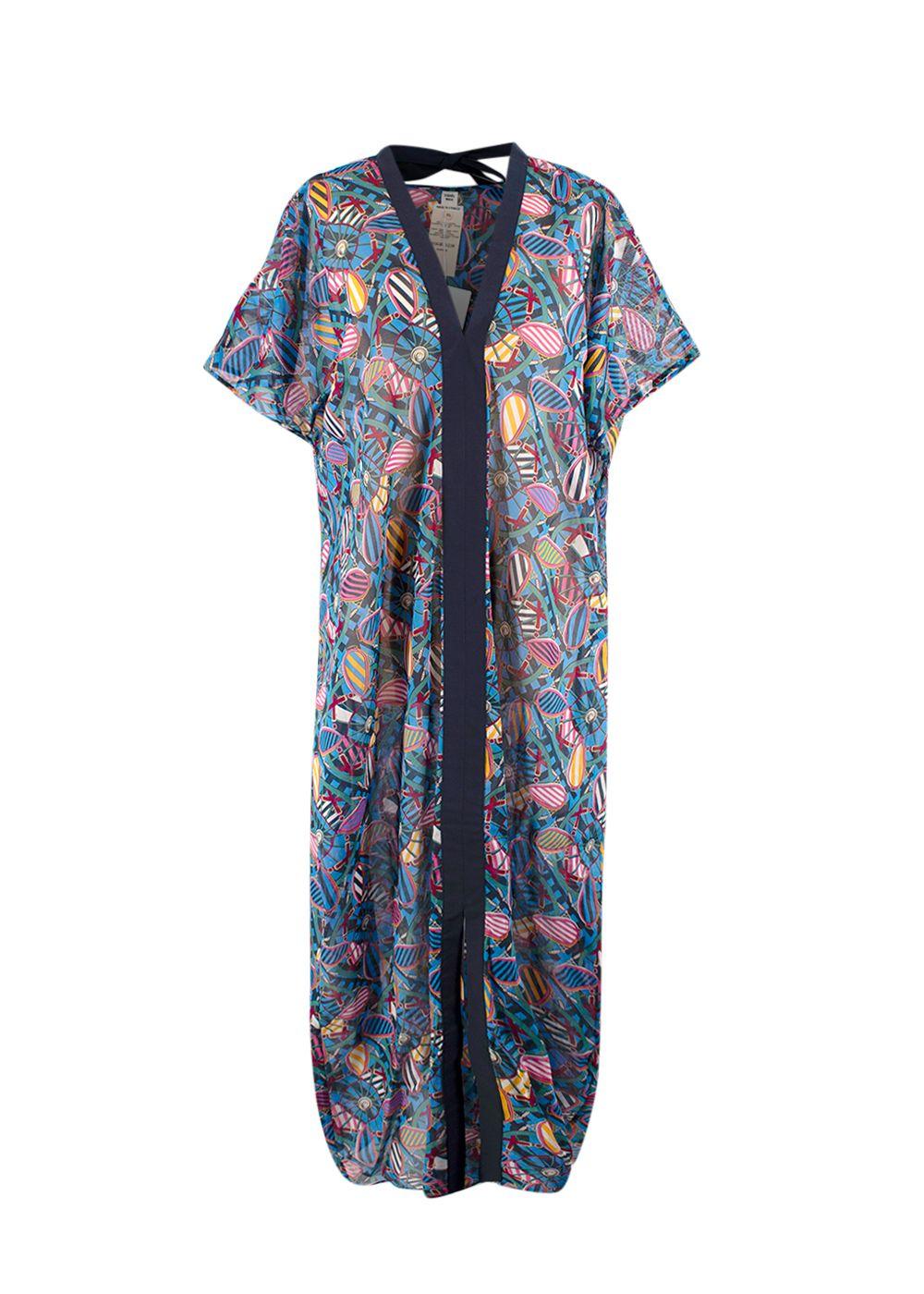 Hermes Blue Patterned En Roue Libre Beach Caftan Dress