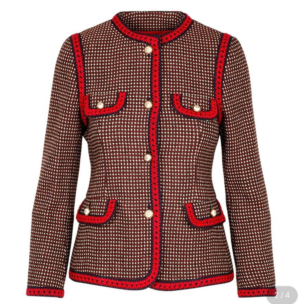 Gucci Red Tiger Embroidered Jacket with Faux Pearl Button Detail