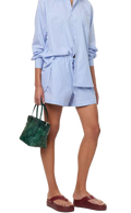 Current Hunza G Blue Pinstripe Crinkle Shorts Tie Waist