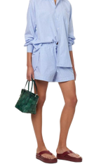 Current Hunza G Blue Pinstripe Crinkle Shorts Tie Waist