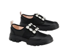 Roger Vivier Black Leather Walkie Viv Flats