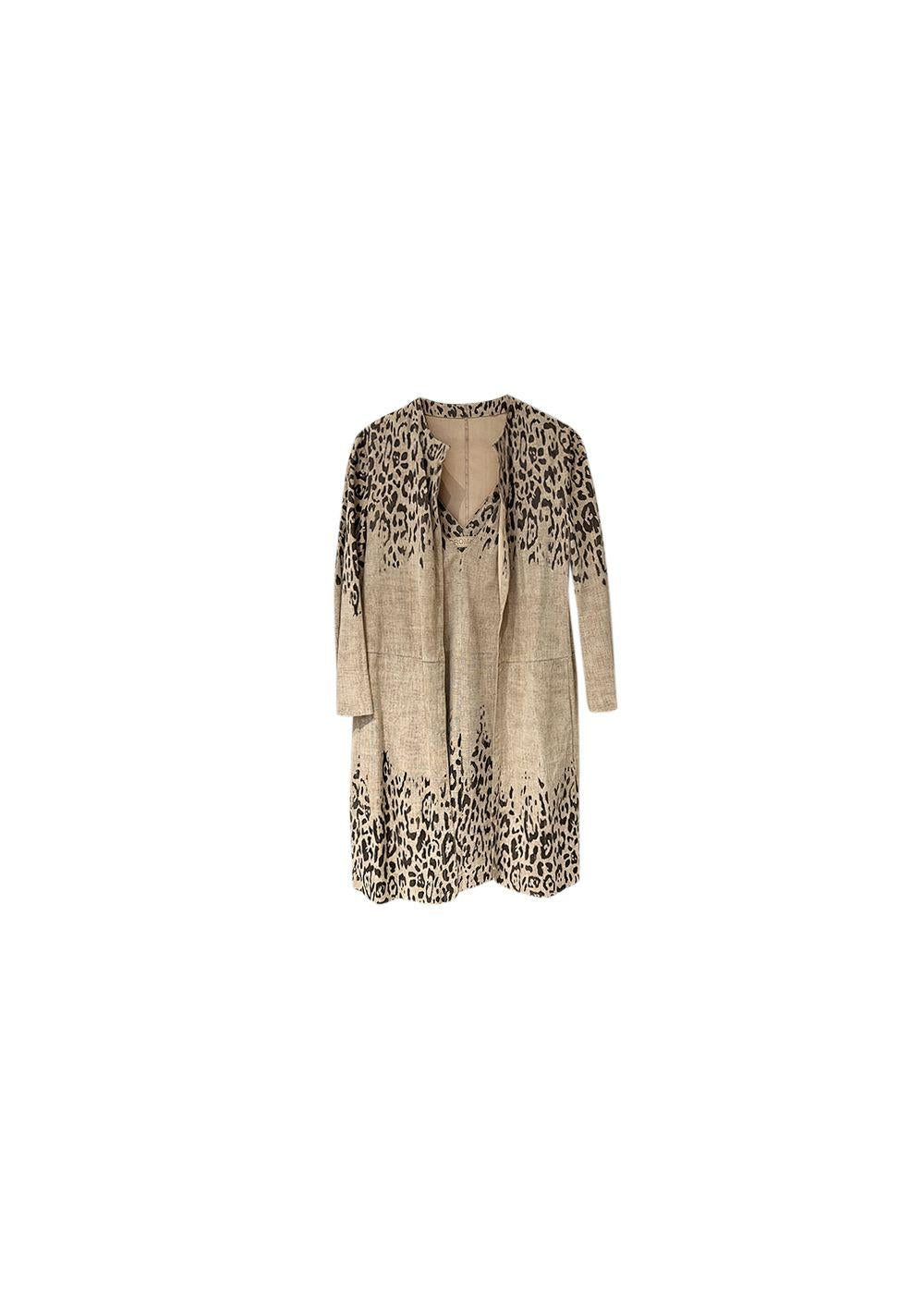 Beige Leopard Print Leather Dress & Jacket