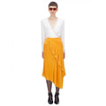 Self Portrait Yellow Velvet Ruffle Midi Skirt