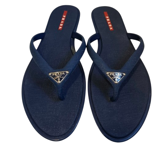Prada Navy Rubber Thong Flats