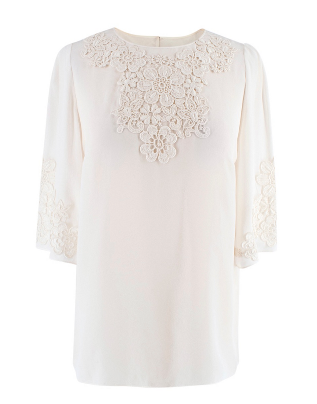Cream Silk Blend Floral Crochet Top