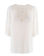 Cream Silk Blend Floral Crochet Top
