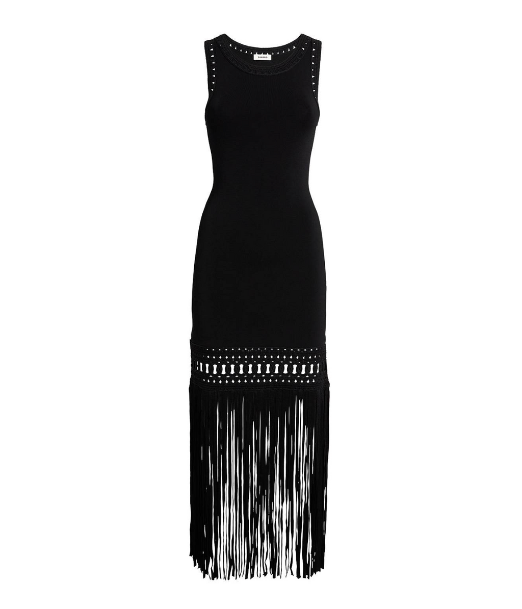 Sandro  Fringed Knit Midi Dress