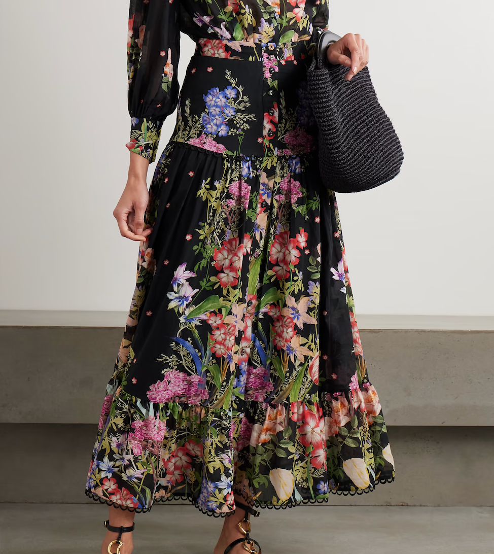 Charo Ruiz Ann Tiered Floral-print Voile Maxi Skirt