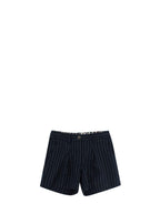 Navy Pinstripe Wool Tailored Shorts