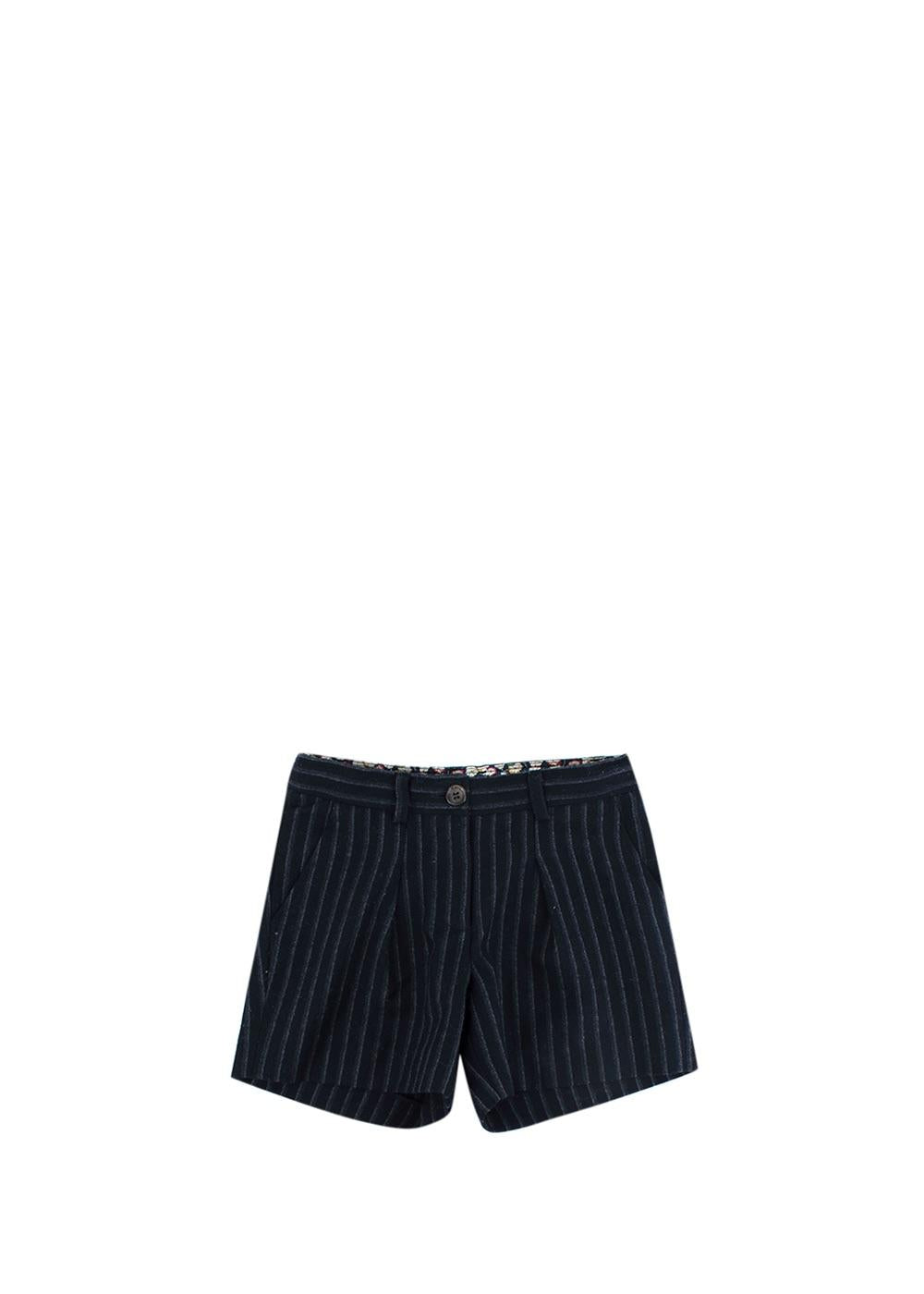 Navy Pinstripe Wool Tailored Shorts
