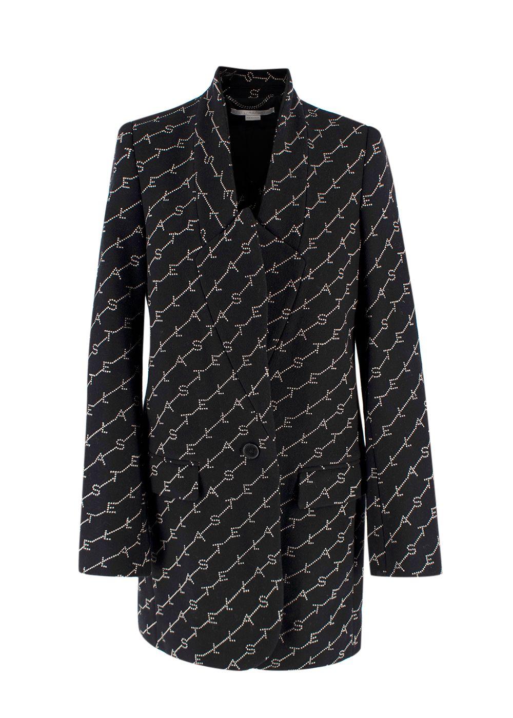 Stella McCartney Black Logo Print Wool Blend Coat