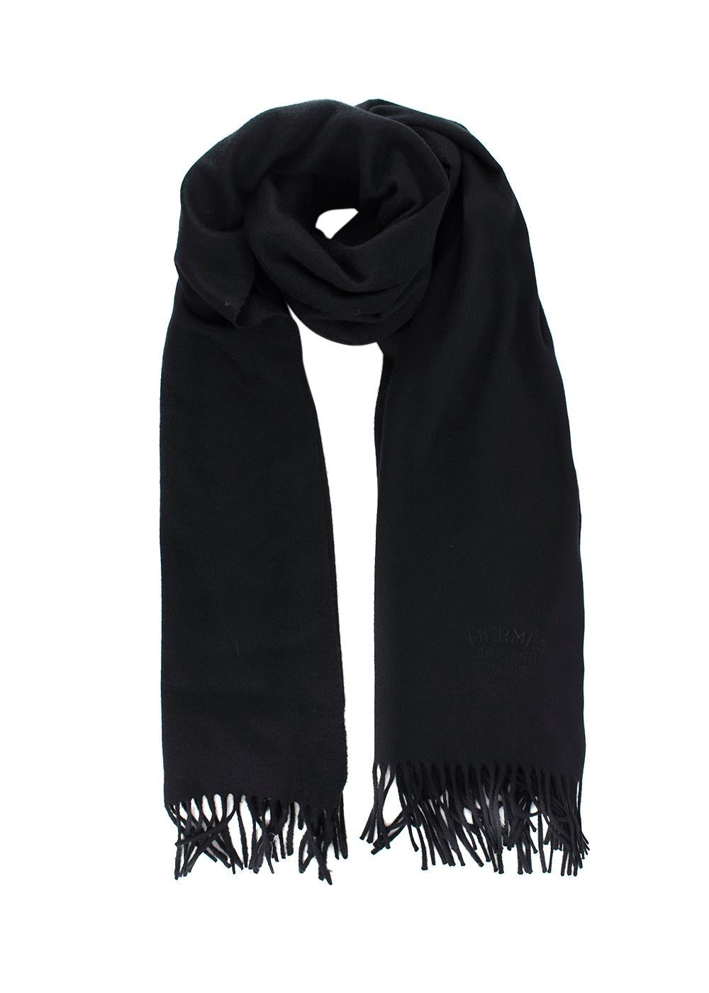 Hermes Black Cashmere Tassel Scarf